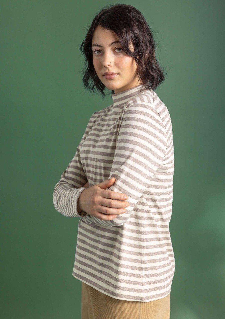 Women Gudrun Sjödén Tops & Shirts | Striped Mock Turtleneck In Organic Cotton