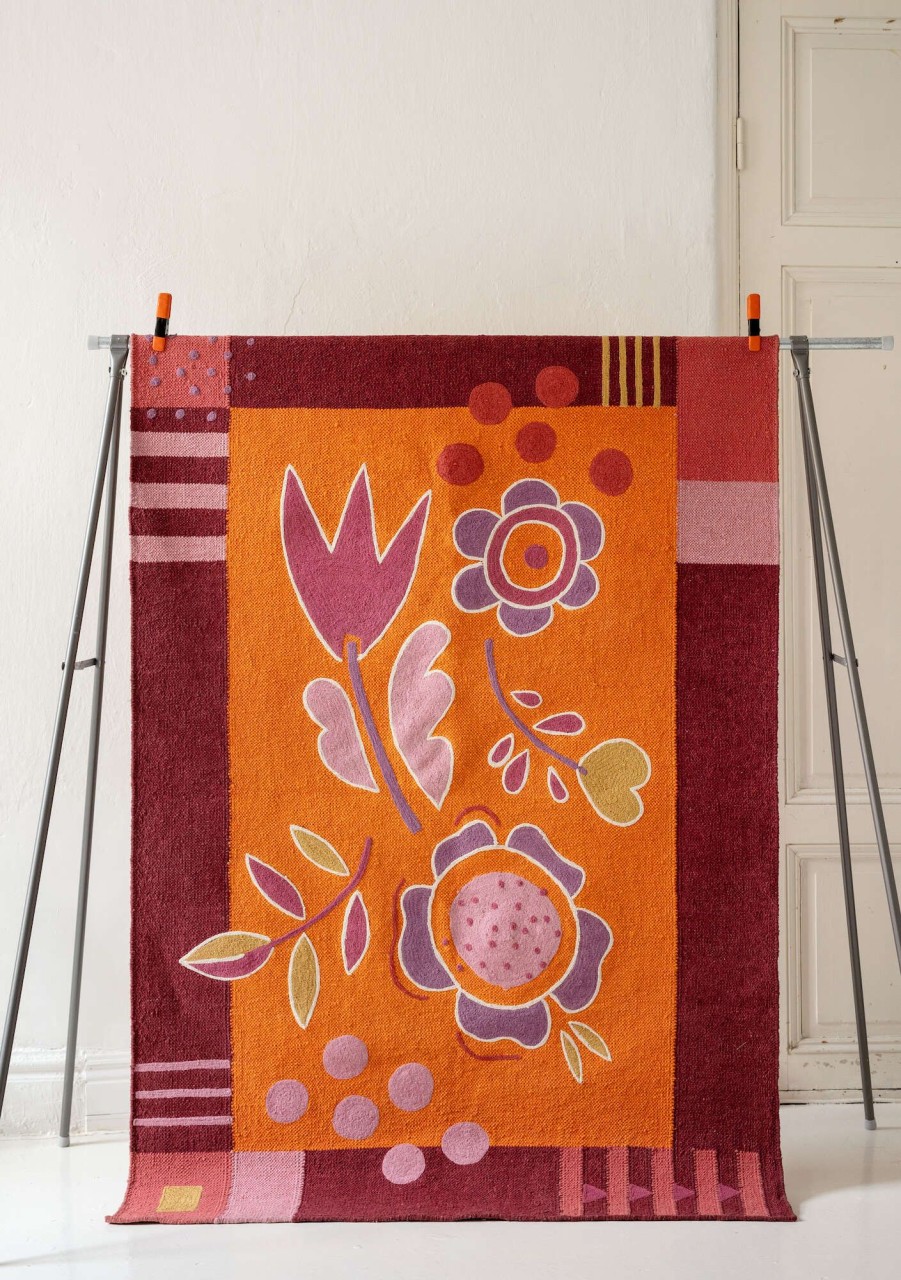 Homeware Gudrun Sjödén | Flowers Embroidered Rug In Organic Cotton